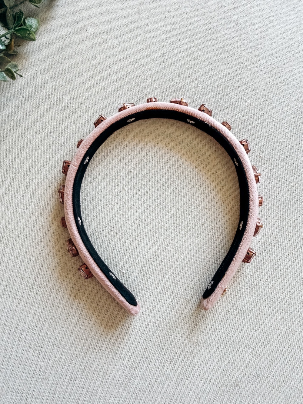 Lele Sadoughi Heart Mixed Crystal Velvet Gigi Headband Blush Pink NWT